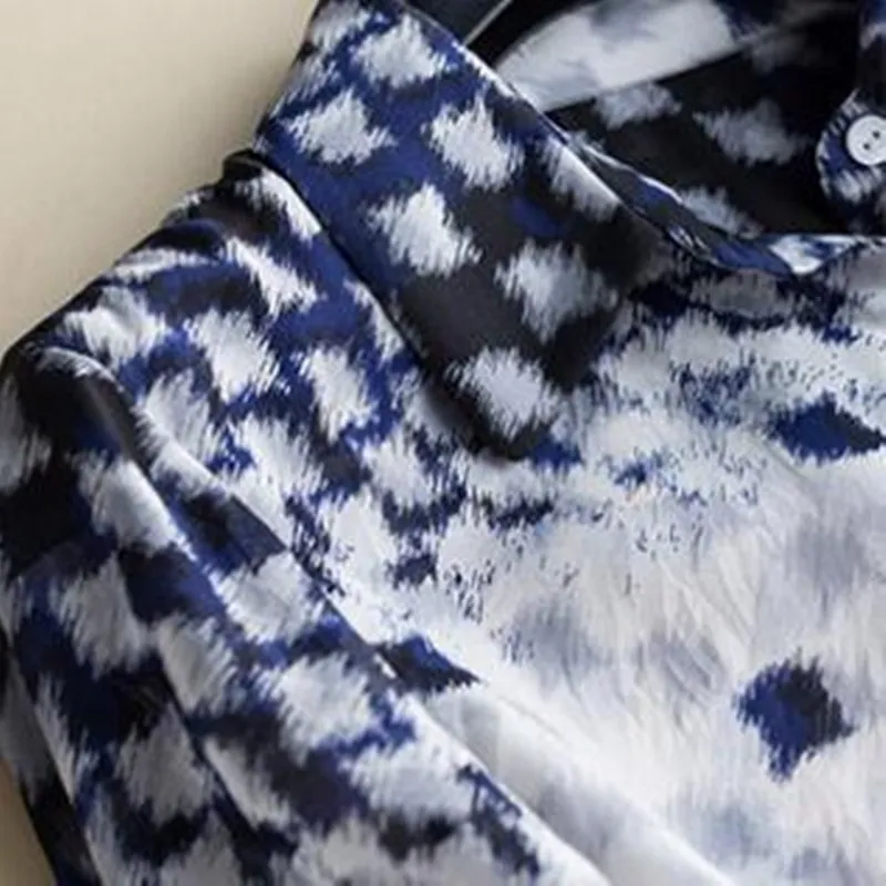 Рубашка женская тонкая новая печать модная с длинным рукавом снежинка клетчатая свободная шелковая рубашка jacketOSCT-007
