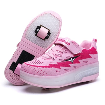 

USB Charging Glowing Sneakers Girls Boys LED Light Roller Skate Shoes For Children Kids Sneakers With Two wheels led shoe
