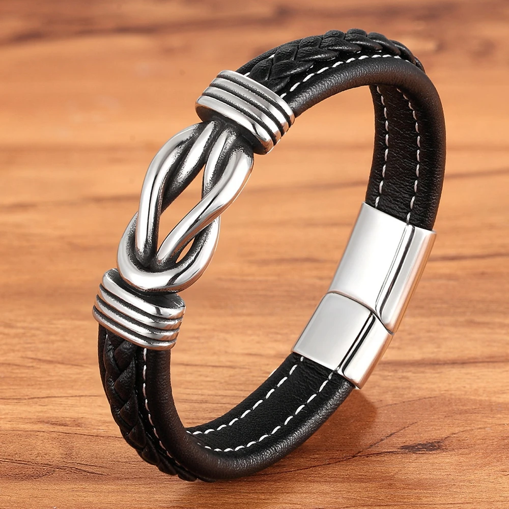 Bracelet Jewelry Fashion Irregular Graphic Men's Leather Stainless Steel Combination for Birthday Gift