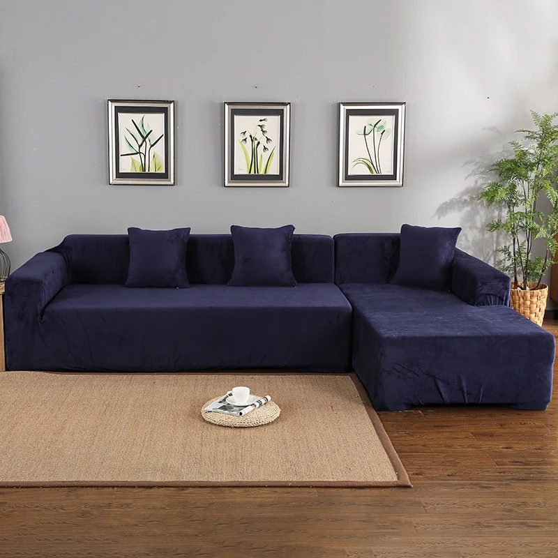 Navy Blue Бархатные 2 шт. Чехлы для углового дивана гостиной L образный диванчик чехол шезлонг угловой Диванный чехол эластичный стрейч - Цвет: Navy Blue