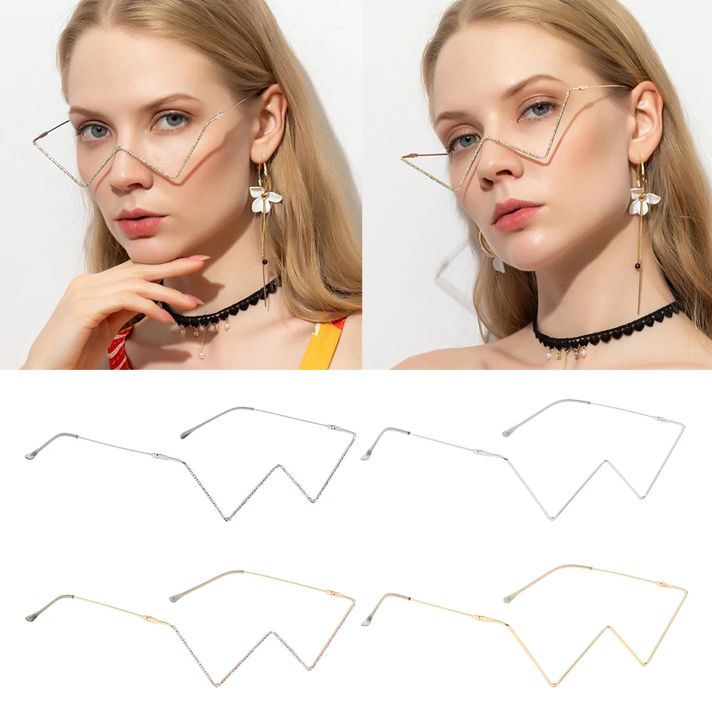 No Lens Eyeglasses Decor Geometric Half Glasses Frame Women Metal Frame Glasses - Fits Any Face Shape