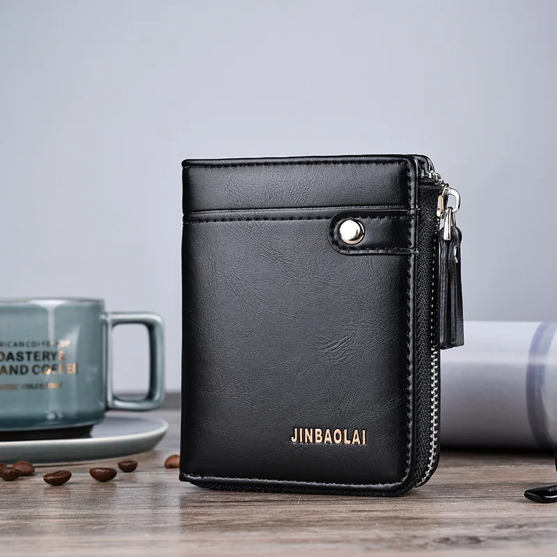 

New Style Men's Short Verticle Casual Zipper Wallet Wallet Men's Leather Wallet Purse MEN'S Wallet