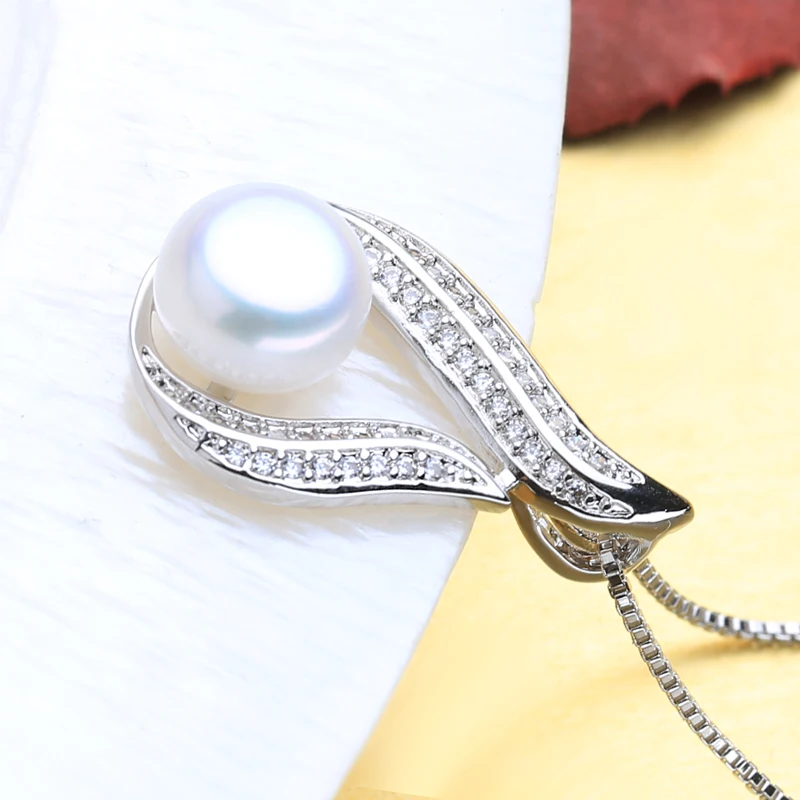 Fenasy натуральный пресноводный жемчуг ожерелья для женщин модные свадебные 925 пробы кулон «Серебряный листок» с цепочкой