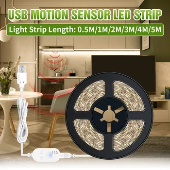 

5V Strip Light LED Under Cabinet Lamp USB Sensor Motion Sensor Flexible Ribbon For Bedroom Night light Auto On Off Strip Lamp