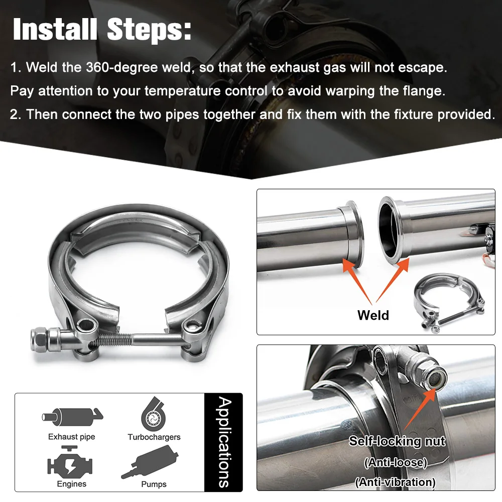 VR-2.5" STAINLESS STEEL 304 TURBO/INTERCOOLER/DOWNPIPE/DOWN PIPE/HOSE NORMAL OR QUICK RELEASE V Band CLAMP VCN25/VCQ25