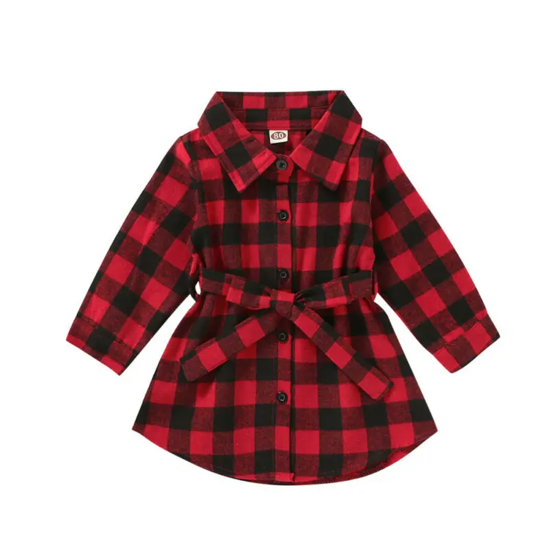 

US STOCK US Christmas Toddler Baby Girl Clothes Long Sleeve Plaids Shirt Dress Outfit Set