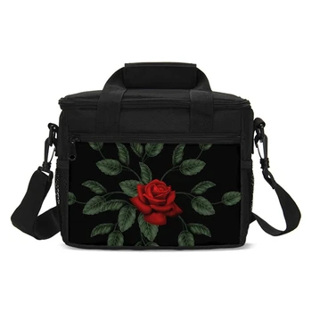 

Rose Prints Portable Thermal Lunch Bags For Women Kids Fashion Picnic Cooler Bags Lunch Box Insulated Travel Food Tote Handbags
