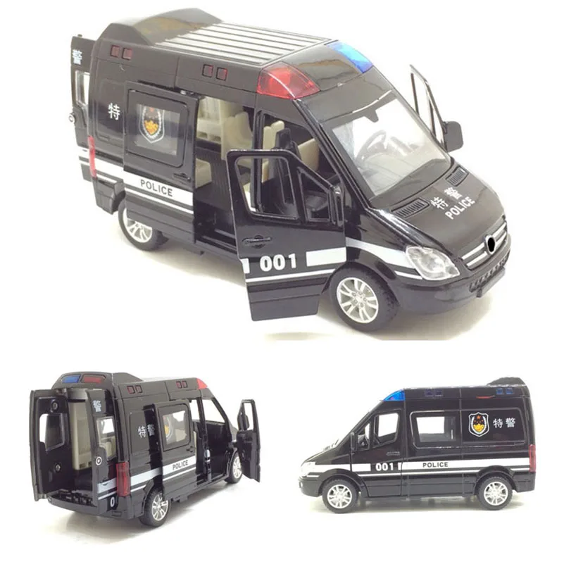  1:32 Ambulance Police Cars Model Alloy Diecast Metal Pull Back Sound Light Children Toy Cars Fire T