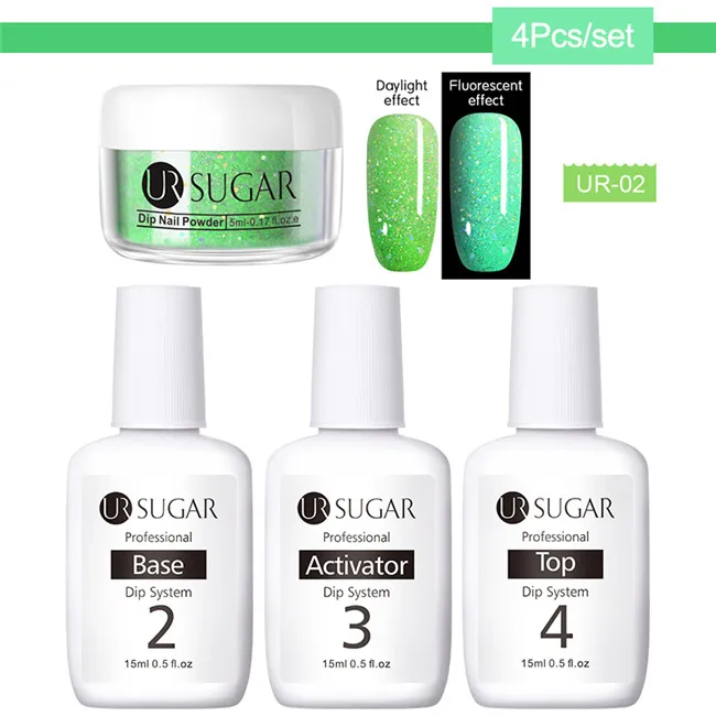 4pcs set2 UR SUGAR 6 шт. флуоресцентный набор порошков для ногтей голографическое свечение Dip лак для ногтей порошок пигмент дизайн ногтей Наборы инструментов - Цвет: 4pcs set2