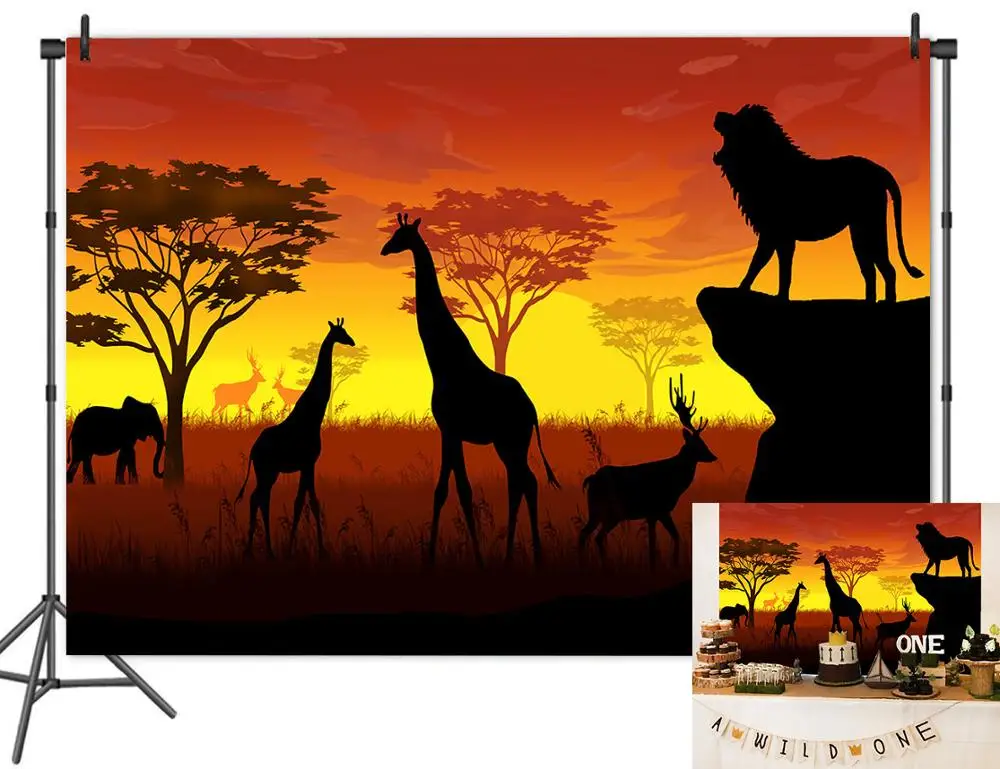 Тропический Африканский джунгли сафари лес фотография Фон жираф, Лев животные фото фон фотостудия реквизит 7x5FT