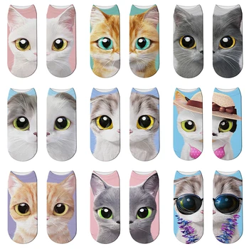 

Funny 3D Printed Stitching Pattern Women Short Socks Cartoon Cat Face Colorful Children Socks Summer Breathable Happy Crew Socks