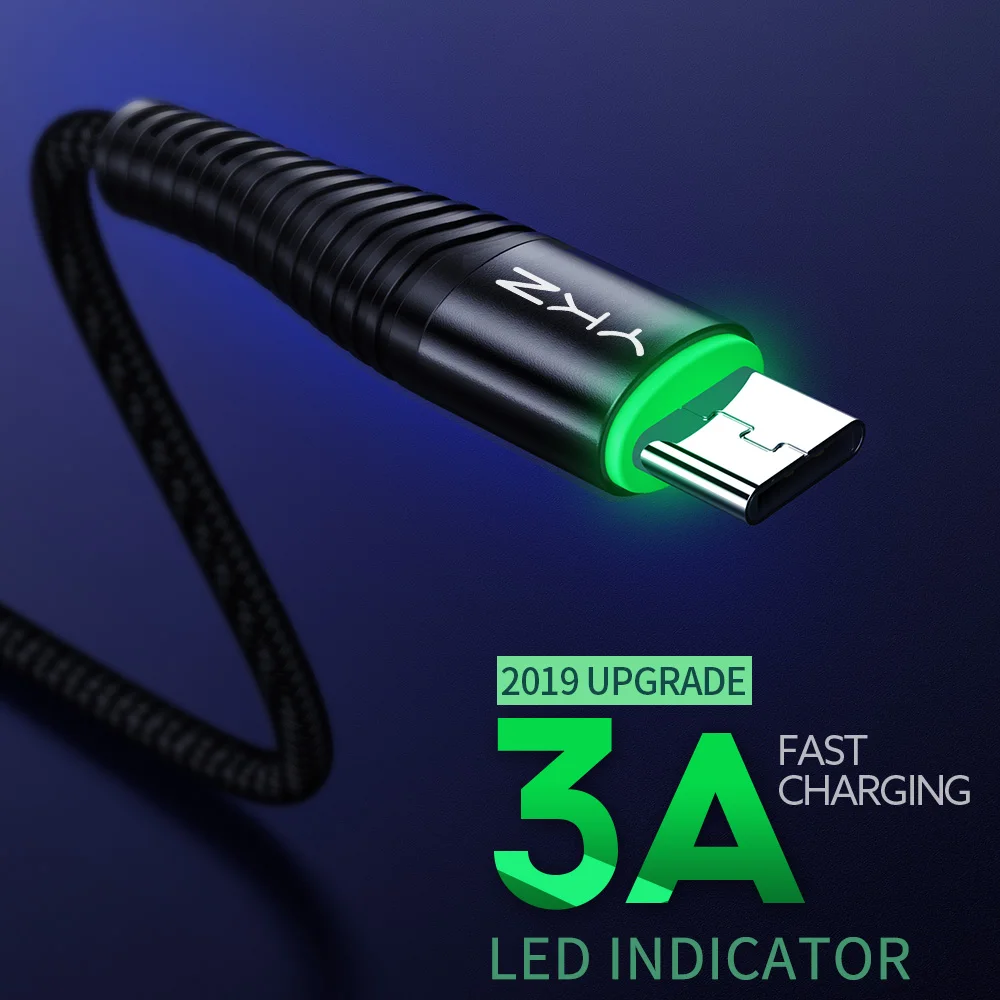 Кабель YKZ USB Type C светодиодный 3 А для быстрой зарядки кабель Samsung S10 Xiaomi mi9 HUAWEI USBC c