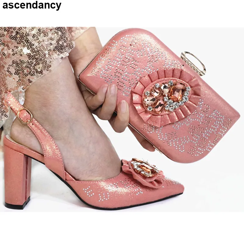 

New Arrival Bag and Shoe Italian Bag and Shoe Set Italy High Heel Shoe with Matching Bag Nigerian Women Party Shoes with Bag Set