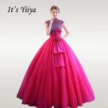 Это Yiya свадебное платье блестящие красочные блестки с высоким воротом свадебное платье es Plue Размер Розовый Красный большой бант Robe De Mariee CH160