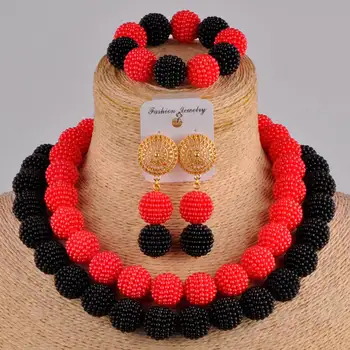 

red and black costume necklace african set nigerian wedding jewelry sets for women FZZ106