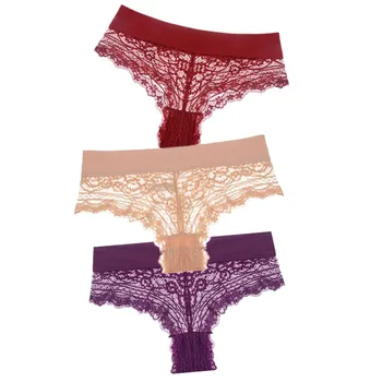 

3 Pcs/Lot Lace Sexy Female Panties G-String Briefs Lingerie Low Waist Cotton Red Black White Hot Soft New Women T-back Underwear