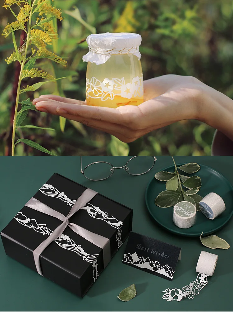 Retro White Hollow Plant Flower Journal Washi Tape Decorative Adhesive Tape DIY Scrapbooking Sticker Label Japanese Stationery