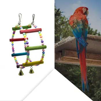 

2020 1PC Wooden Parrots Swing Toy Arched Climbing Swings Colored Ladder Bird Supplies Bells Toys Hanging Swings Cage for Pets