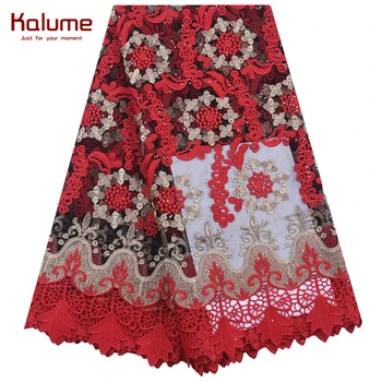 

Kalume African Milk Silk Lace Fabric Red French Wedding Lace Fabric Embroidery Nigerian Tulle Lace Fabric With Cord Laces 1913