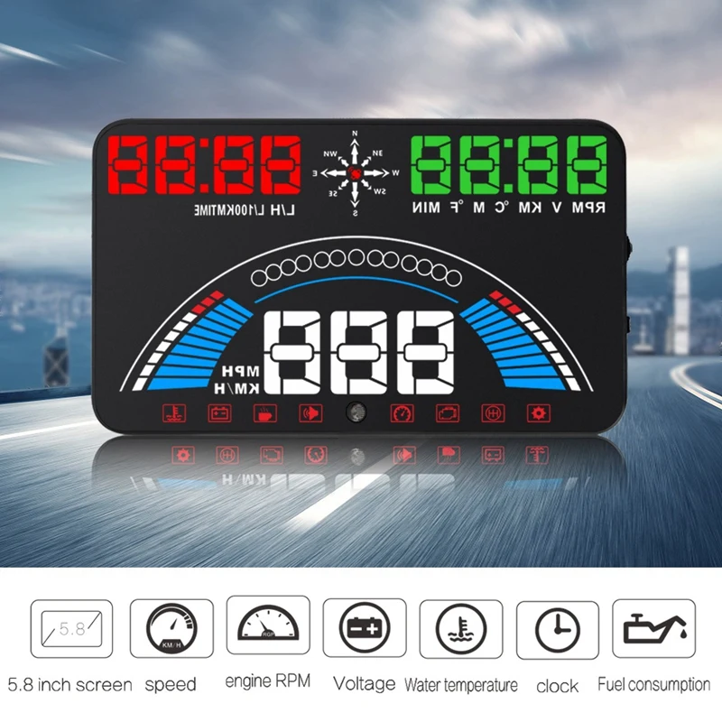 

Head Up Display HUD S7 OBD2+GPS Warning System for Driver's Safety Speedometer