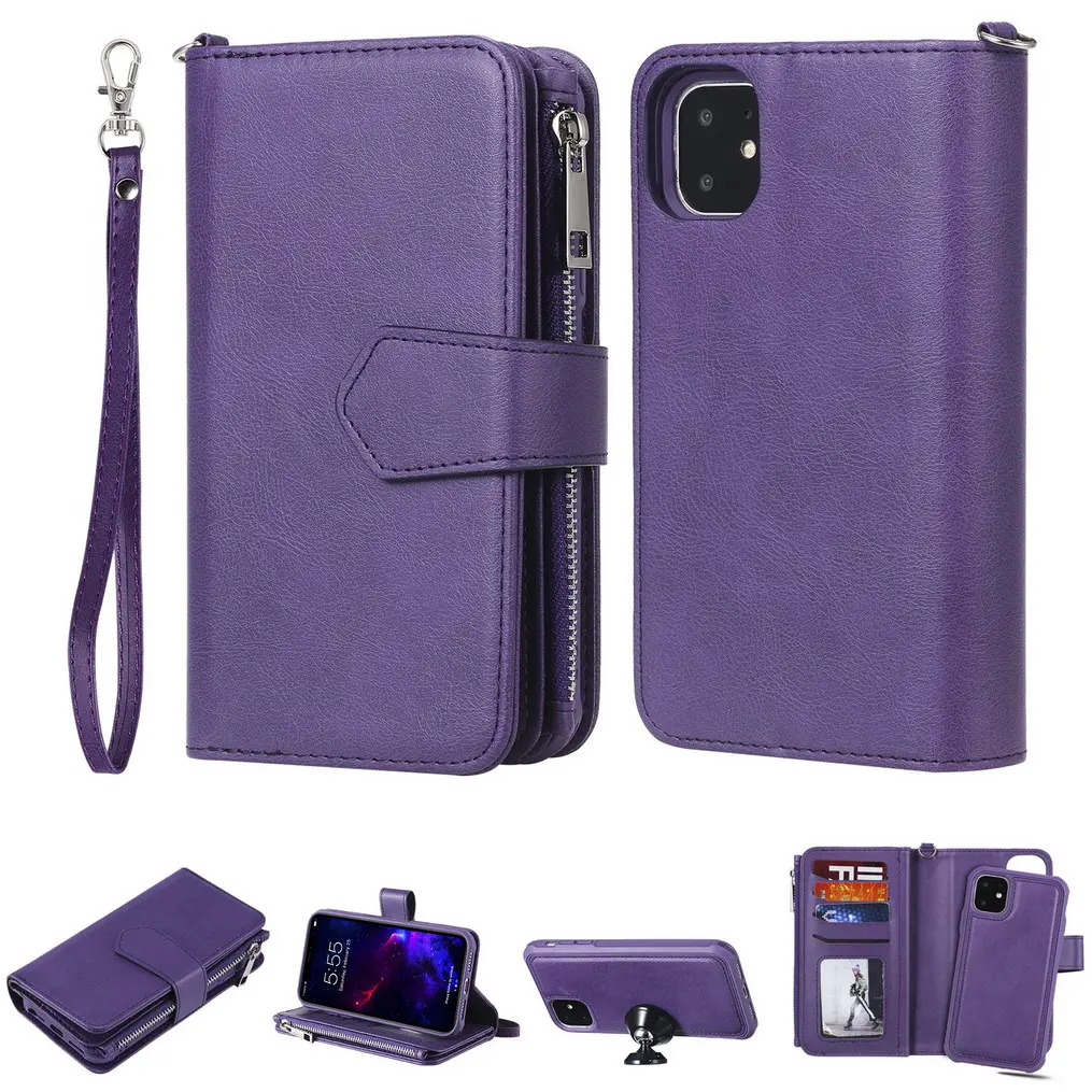 Purple Для iPhone 11 Pro MAX 11 чехол-кошелек на молнии кожаный чехол-книжка для iPhone X XS MAX XR 8 7 Plus 6s SE 5S 5 Магнитный чехол s - Цвет: Purple