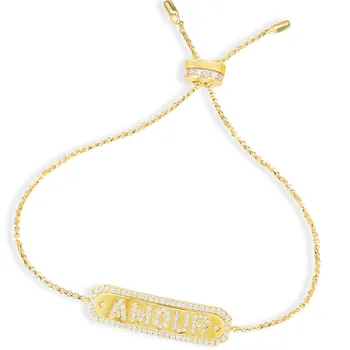 

SLJELY Fashion 925 Sterling Silver Yellow Gold Color AMOUR Letters Bracelet Adjustable Chain Micro Zirconia Women Luxury Jewelry