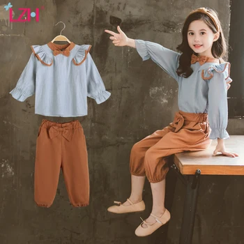 

LZH 2020 Autumn Fashion Lady Style Kids Clothes Bow Costume For Girl Long Sleeve 2Pcs Set Casual New Children's Suits 4-12 Years