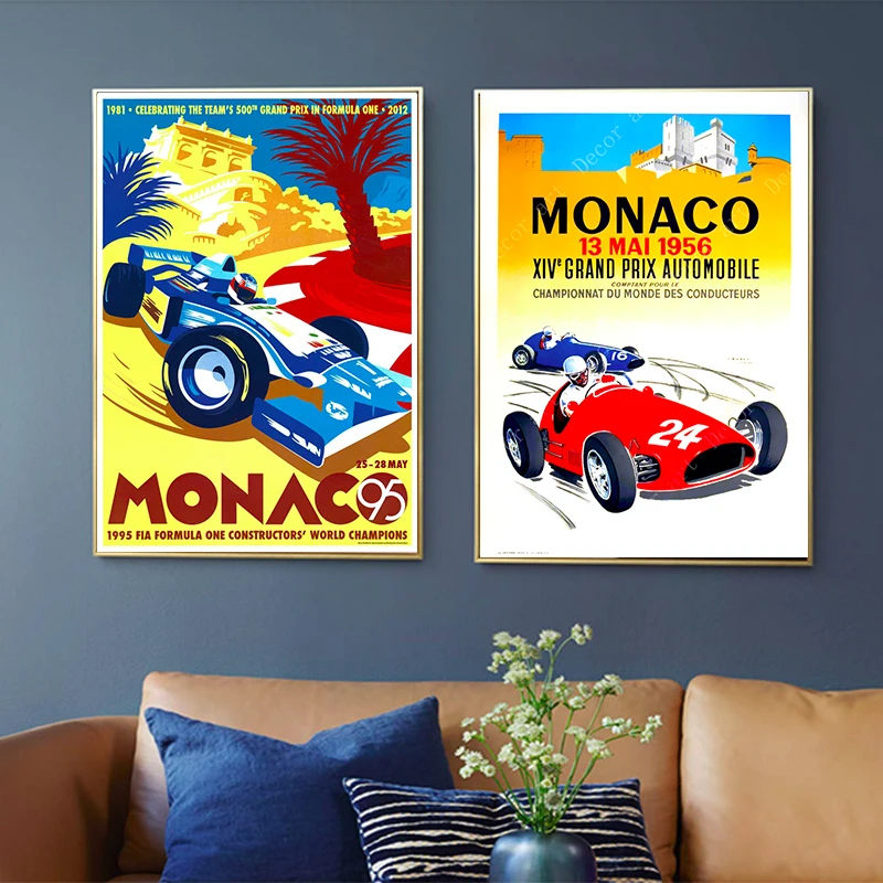Monaco Racing Европа Дорожная карта холст картины винтажные стены крафт плакаты с