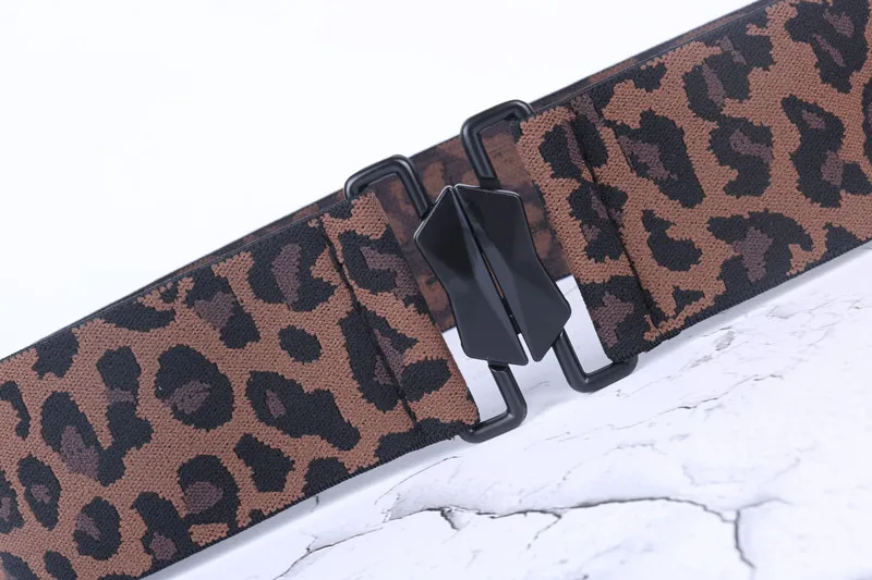 fashion black wide belt for women elastic stretch waist seal luxury leopard print designer decoration dress straps