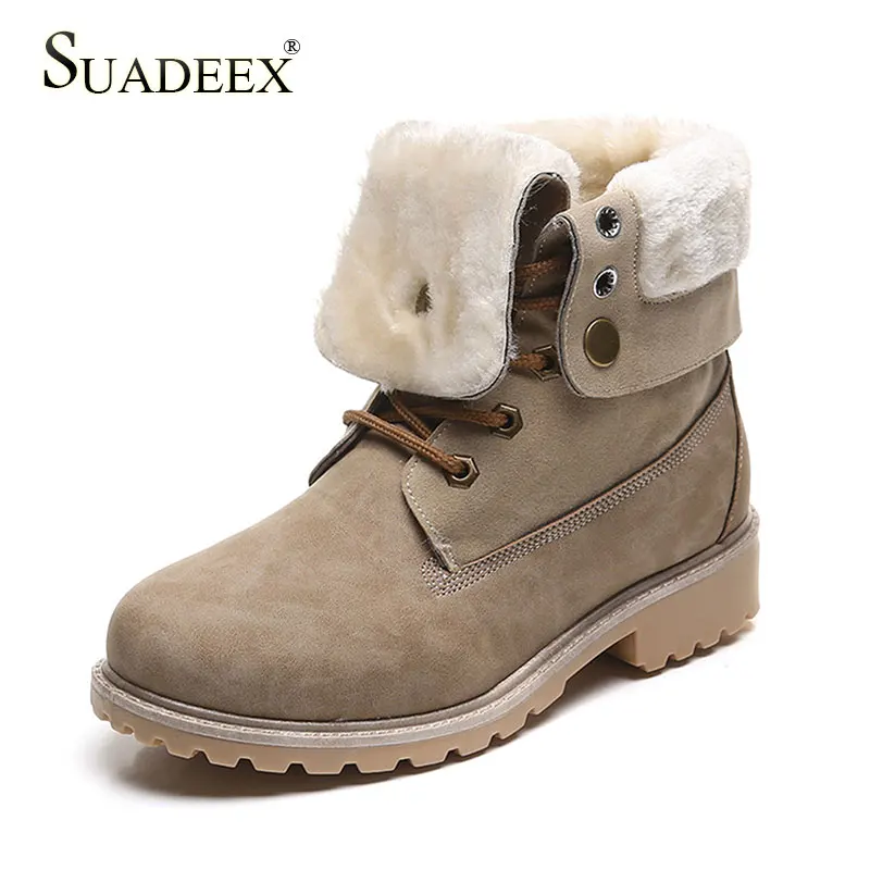 SUADEEX Snow Boots Women Shoes For Winter Warm  Adjustable Height Boot Casual Waterproof Leather Botas Mujer Female Fashion Shoe