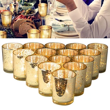 

12pcs Creative Classic Luxury Decorative Gold Glass Candlestick Western Restaurant Props Candle Holders Candle Cup