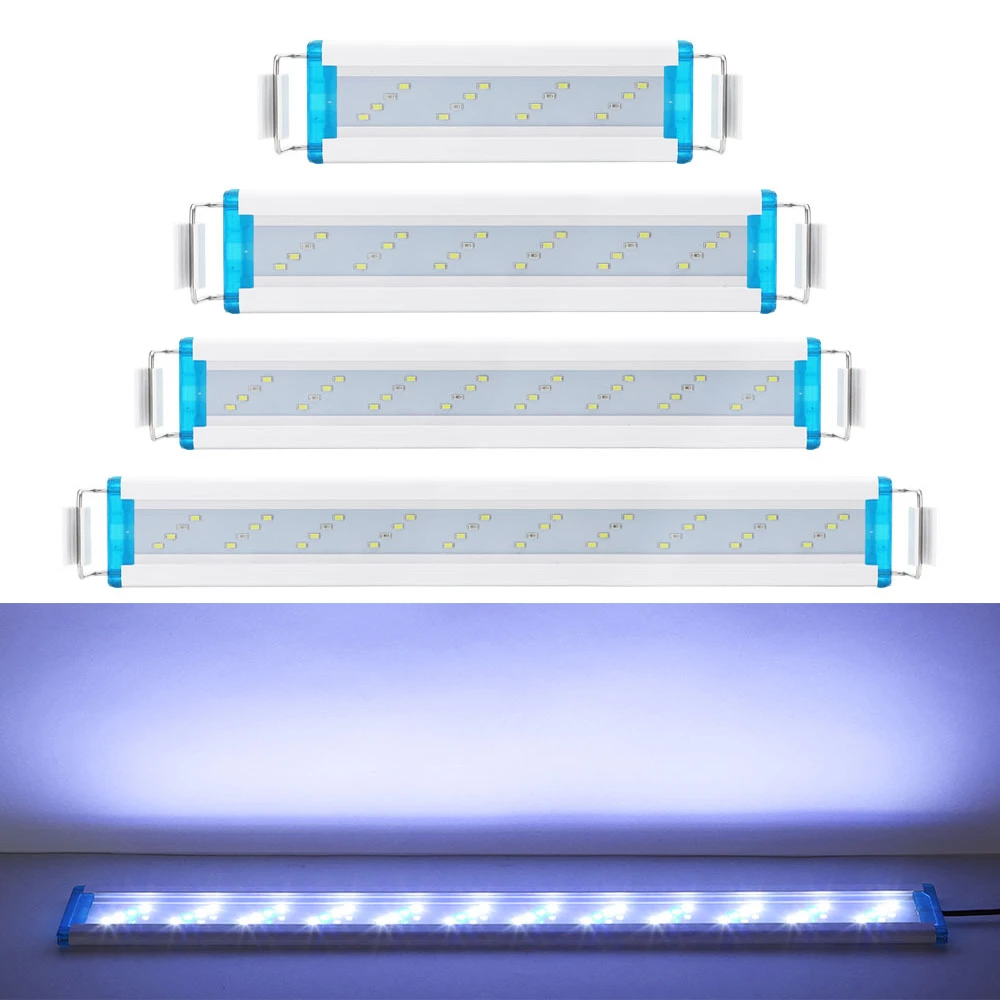 18-48 см супер тонкий светодиодный светильник для аквариума, синий белый светильник, расширяемый водонепроницаемый светильник с зажимом для аквариума, светильник с вилкой Стандарта США и ЕС