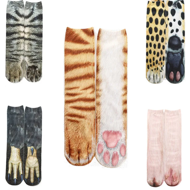 Женские носки с забавным принтом в виде животных, хлопковые носки, милые повседневные модные высокие носки для женщин