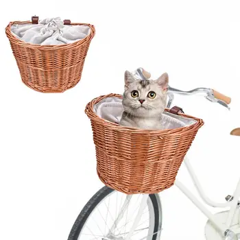 

Bicycle Basket Woven Front Handlebar Wicker Bicycle Basket For Small Pet Carrier Adult Boys Girls Bike Storage Basket