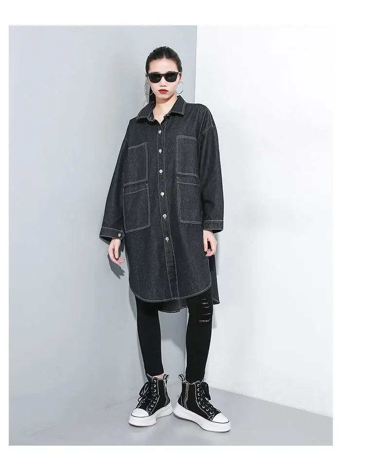 XITAO Split Irregular Trench Women Korea Fashion New Wide Waist Single Breasted Single Breast Pocket Autumn Coat GCC1585