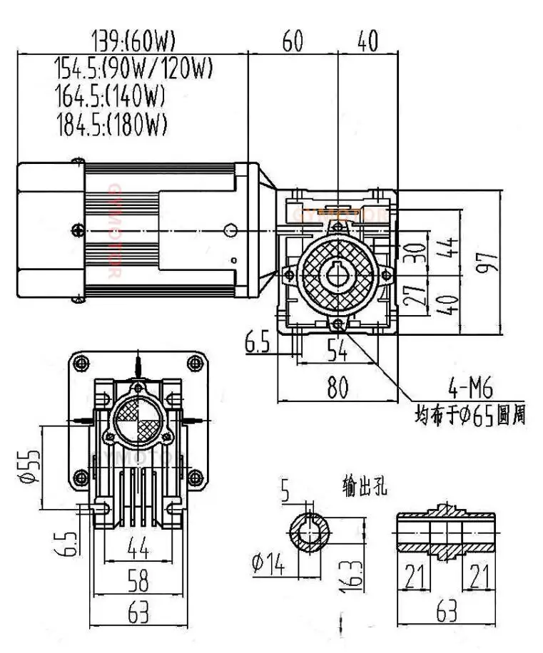 180W 220V AC 기어 감속기 모터, 가변 속도 + RV30 웜기어 감속기 + 속도 컨트롤러