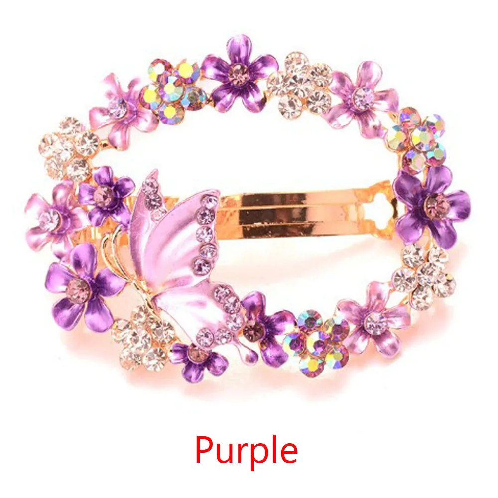 1 шт. модный разноцветный окрашенный кристалл бабочка цветок полый женская заколка для волос горный хрусталь шпильки аксессуары для укладки волос - Цвет: Purple