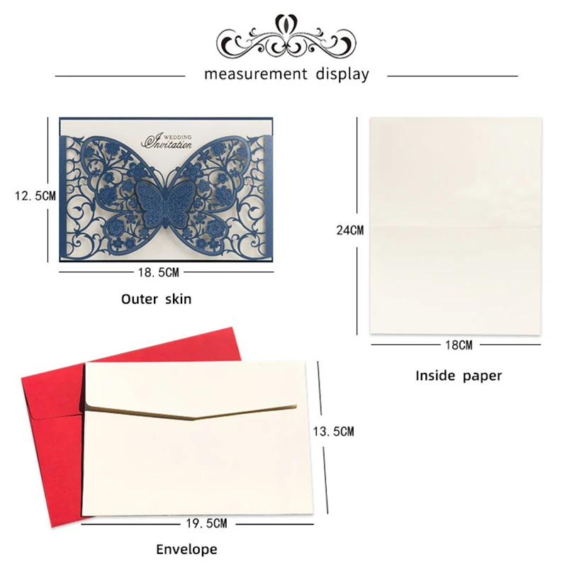 50pcs Butterfly Elegant Laser Cut Wedding Invitation Card Business Greeting Card Customized Wedding Decoration Party Supplies