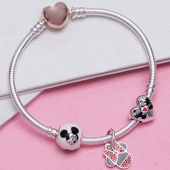 

2020 100% 925 Sterling Silver 1:1 Cartoon Classic Charm Bracelet Set DIY Jewelry Making Berloque PAND00078 Factory Direct