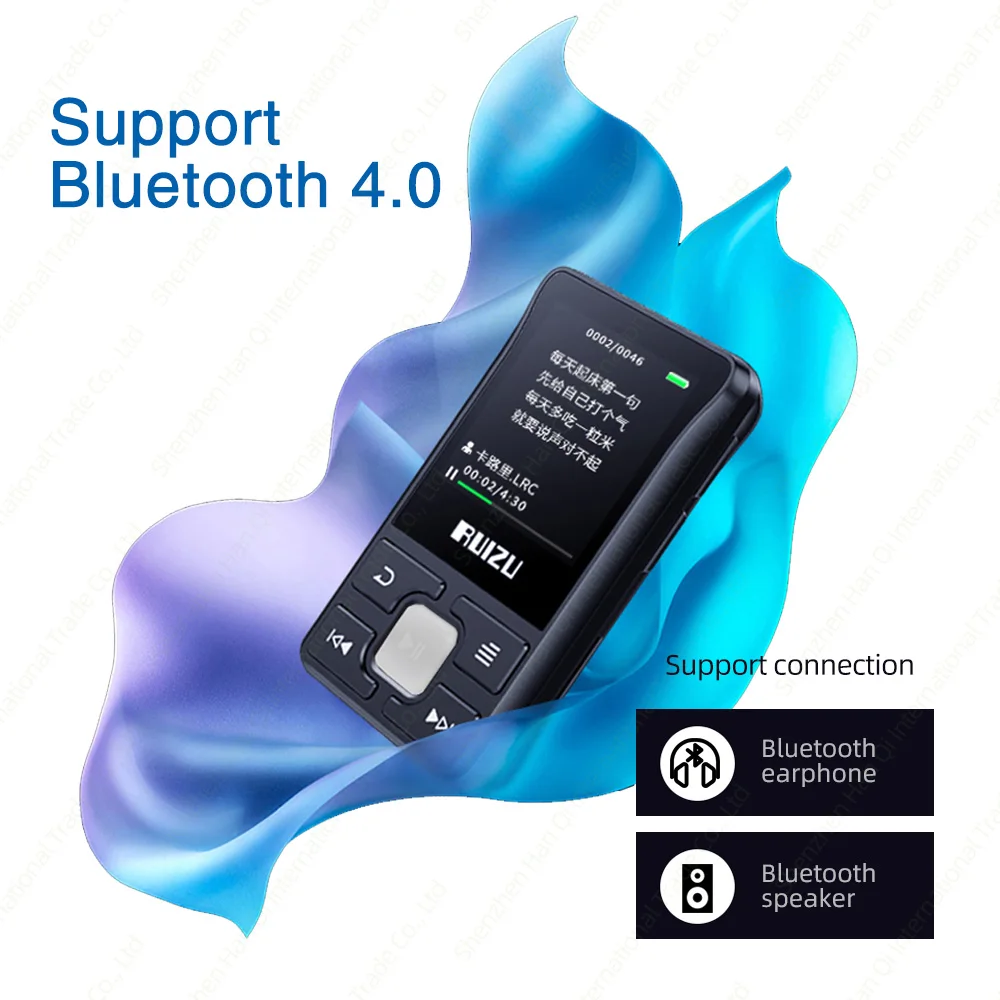 Bluetooth MP3 Player RUIZU X55 Clip Sport 8GB Mini with Screen Support TF Card,FM, Recording,Clock,Pedometer Music Player