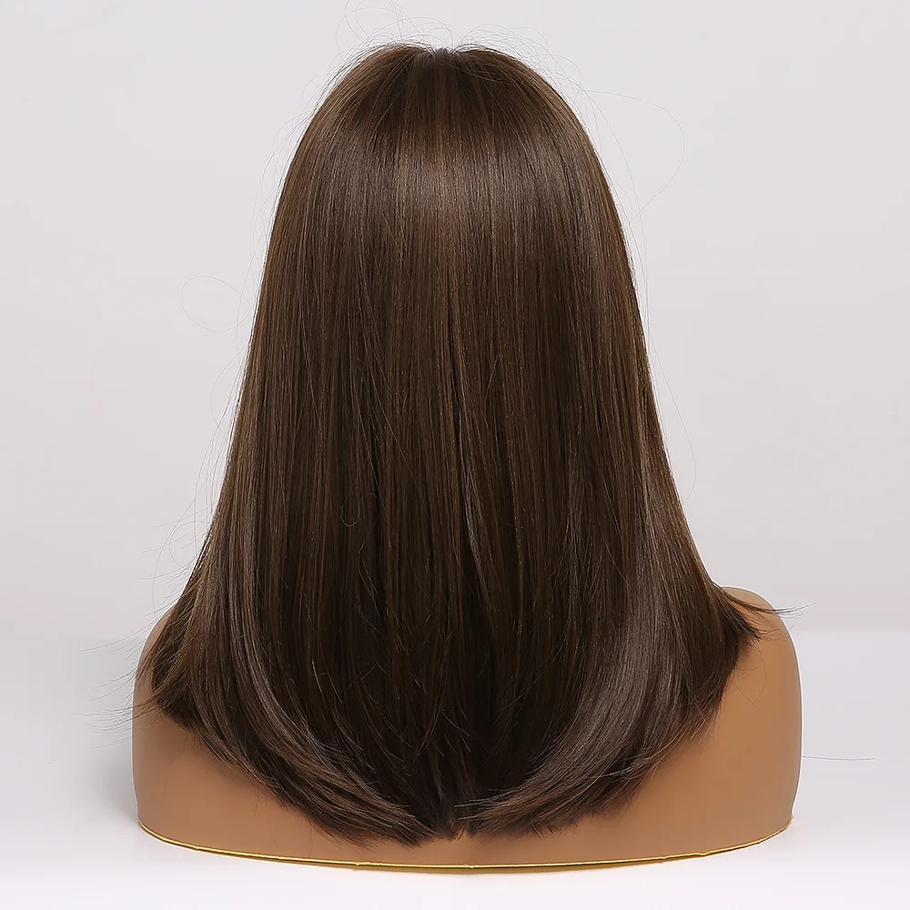 médio perucas sintéticas com franja cabelo natural