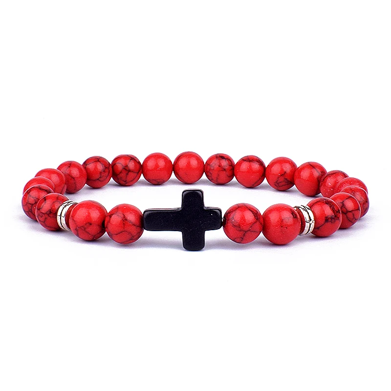 Charm Natural Stone Cross Bracelet faith Black Matte lucky Beads Bracelets Handmade Men Women Prayer Fitness Couple Jewelry Gift - Image 4