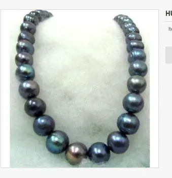 

TAHITIAN 12MMSOUTH SEA BLACK GREEN PEARL NECKLACE 20inch 925silver