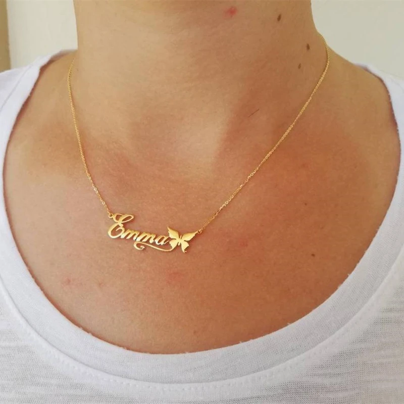 Personalized Butterfly Name Necklaces For Women Girl Favorite Jewelry Custom Ribbon Nameplate Choker Necklace Best Friends Gifts