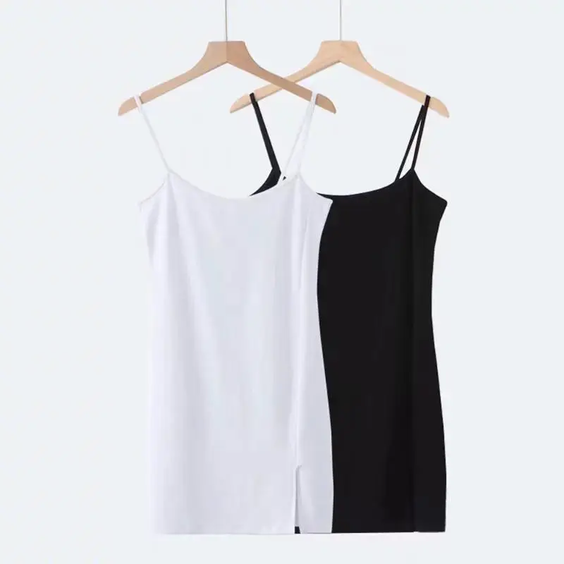 Korean Solid Color Women Vest Summer High Split Leisure Mini Dresses Women Sexy Simplicity Cotton Sleepwear Night Dress