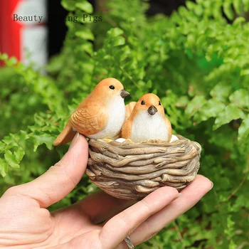 

Direct sales new product garden style creative painted garden simulation bird cute bird nest flower pot decoration ornaments