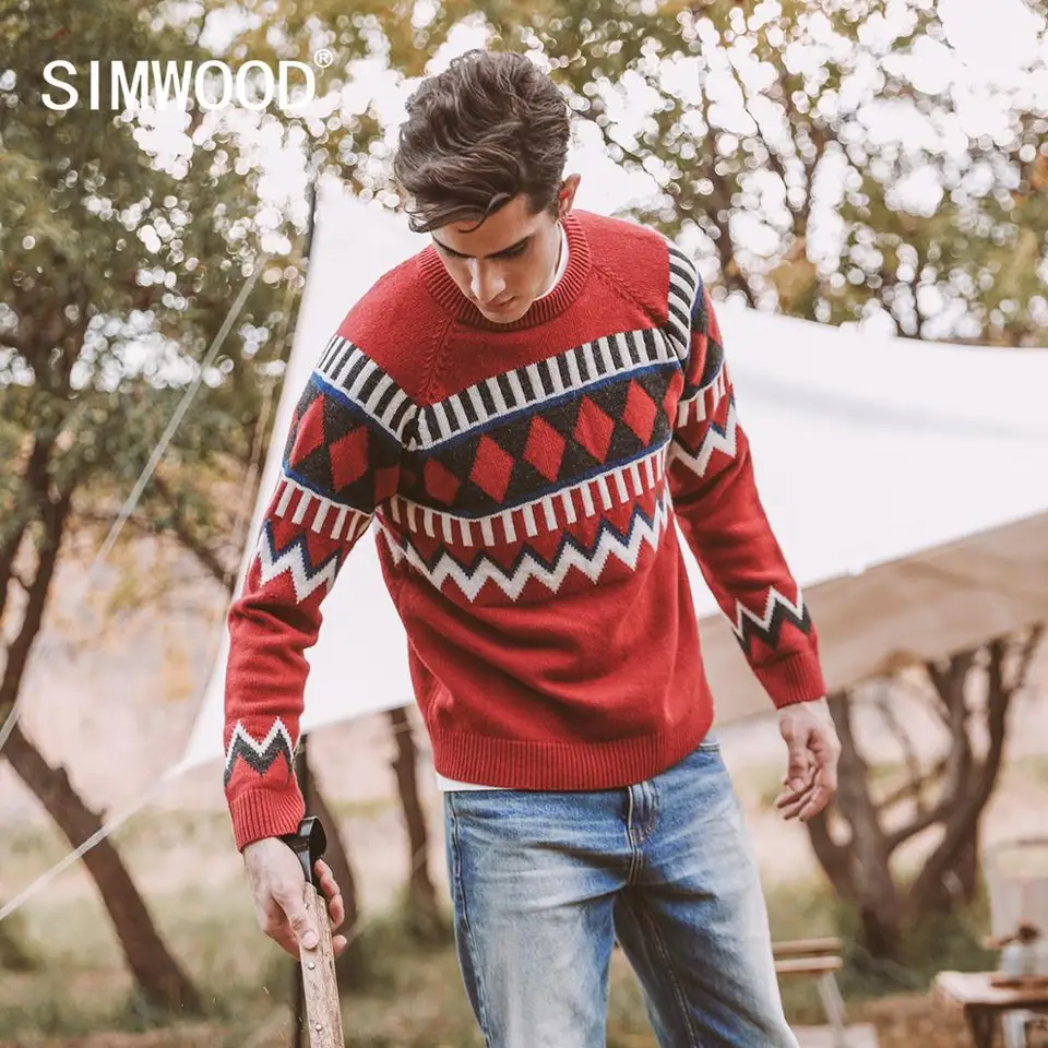 SIMWOOD 2022 Autumn New Intarsia Wool-Blend Sweater Men Fair Isle Knit Wear  Christmas geometric Argyle Color Pullovers Sweaters - AliExpress