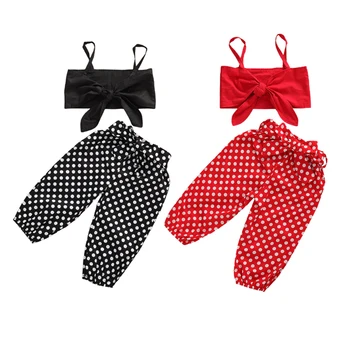 

2020 Fashion 1-6Y Toddler Baby Kids Girl Clothes Bowknot Sleeveless Crop Top+Polka Dot Print Pants Summer Outfits Set