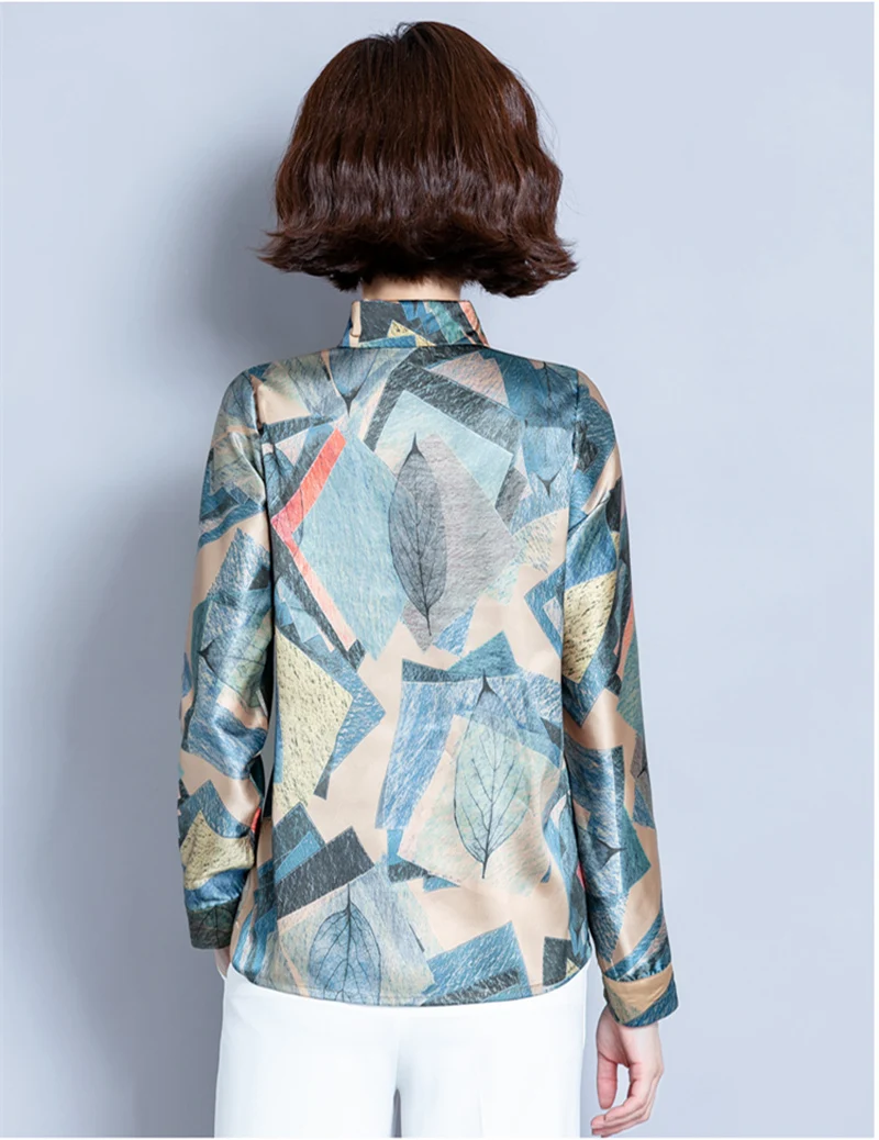 Осенние корейские модные шелковые женские рубашки с атласным узором в виде