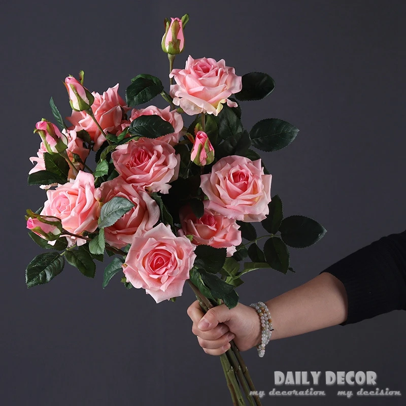 

12pcs/lot ! wholesale 3 heads High simulation real touch artificial latex rose flowers wedding decorative roses bunch fake rose